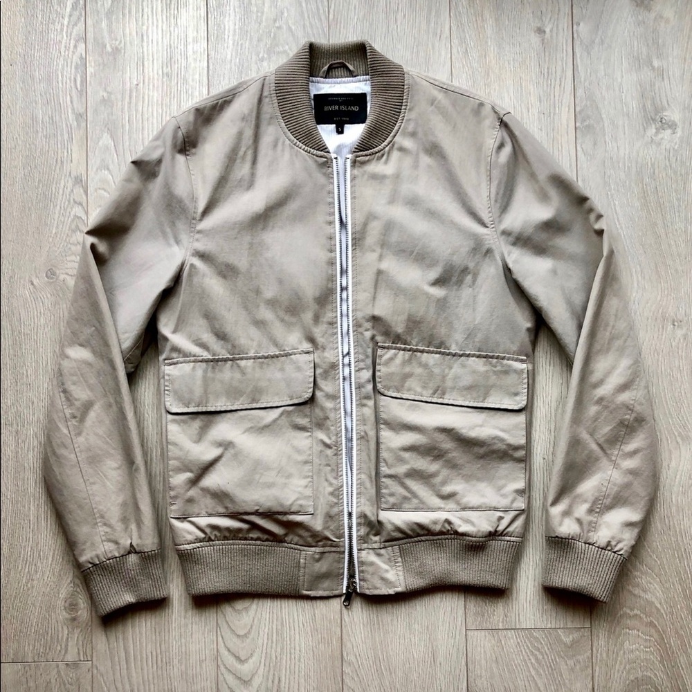 River Island Oversized Pocket Biege Bomber Jacket